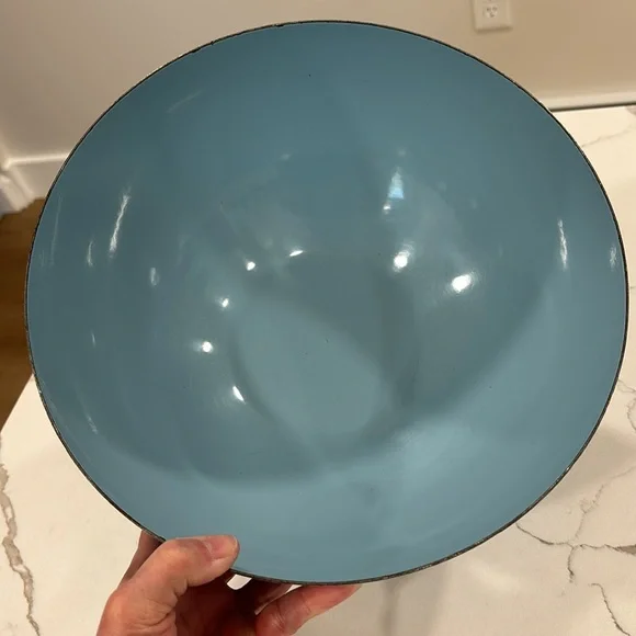 Cathrineholm Turquoise Blue On Blue Enamelware Lotus Bowl 11” Diameter MCM - Picture 7 of 17